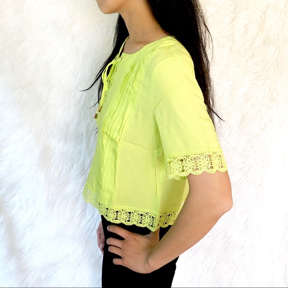 💎 Mocha Apparel neon yellow bright lace crop top - Picture 3 of 8